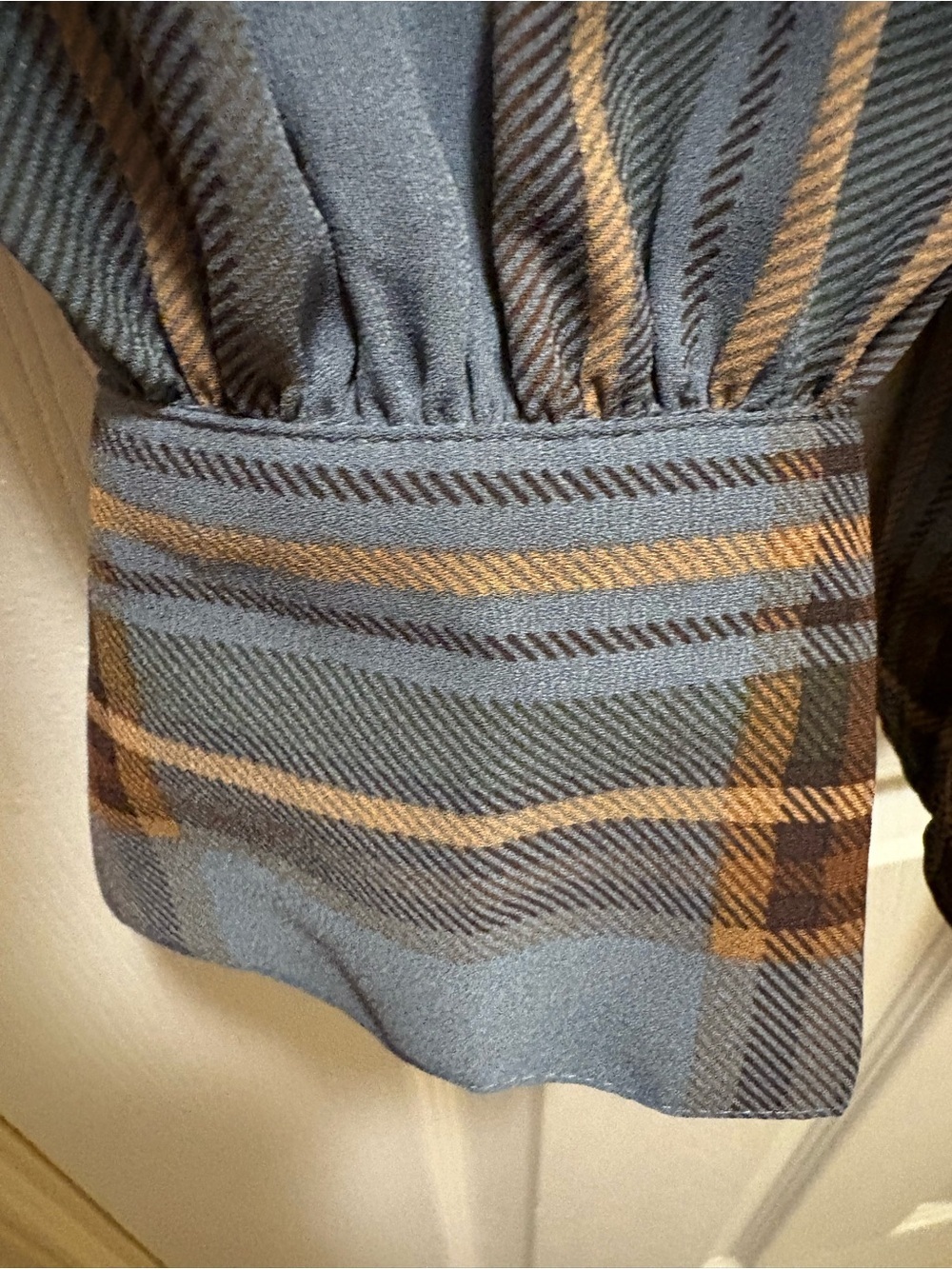Lauren Ralph Lauren Plaid Tie Neck Bow Blouse Womans Sz M Blue Gray Brown - Picture 11 of 16